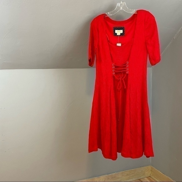 Anthropologie Juliet Red Corseted Lace-Up Fit & Flare Dress Size 8 NWT - Picture 7 of 11